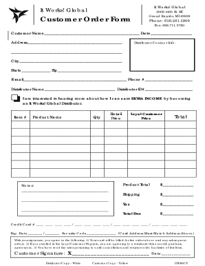 It Works! Global Customer Order Form