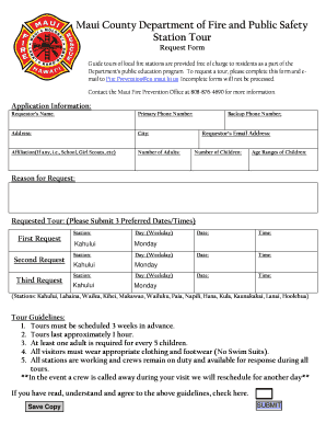 Maui County Fire Station Tour Request Form