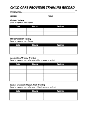 Child Care Provider Training Record Form
