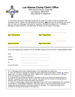 New Mexico Marriage Certificate Recording Form