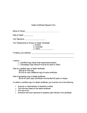 Death Certificate Request Form