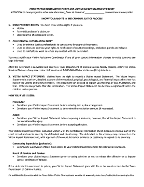 Texas Crime Victim Information Sheet and Impact Statement