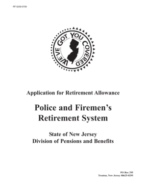 New Jersey Police and Firemen's Retirement Allowance Application