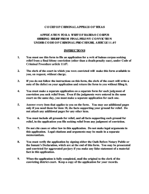 Texas Habeas Corpus Application for Felony Conviction