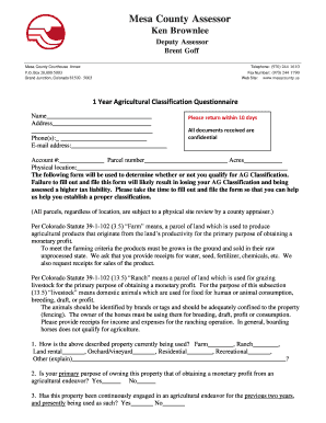 Colorado Agricultural Classification Questionnaire