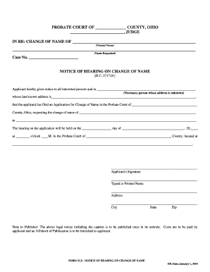 Ohio Notice of Hearing on Change of Name