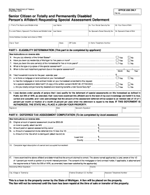 Michigan Special Assessment Deferment Affidavit