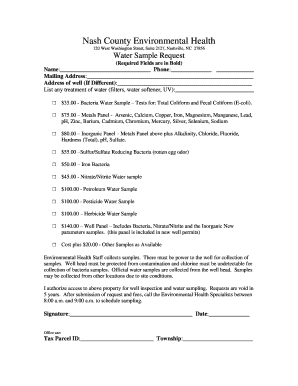 Nash County Water Sample Request Form