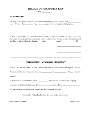 Release of Mechanic's Lien