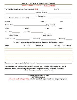 Application for a Duplicate Pistol License