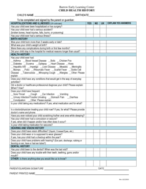 Child Health History Form
