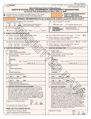 US Federal Audit Clearinghouse Form SF-SAC