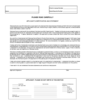 Applicant’s Certification and Statement