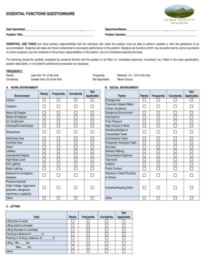 Essential Functions Questionnaire