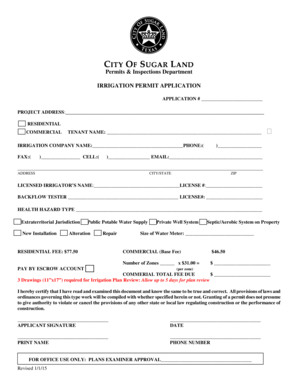Subway application - Permits Inspections Department IRRIGATION PERMIT APPLICATION - sugarlandtx