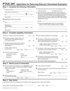 Illinois Returning Veterans' Homestead Exemption Application