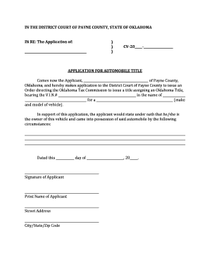 Application for Automobile Title
