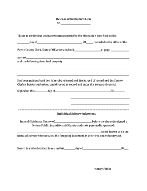 Release of Mechanic’s Lien
