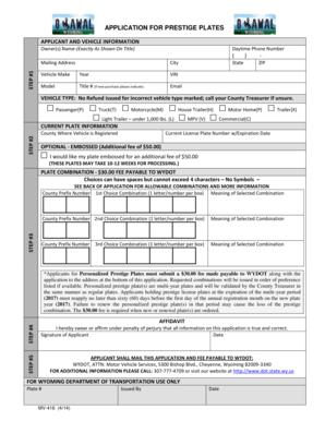 Wyoming Prestige Plates Application