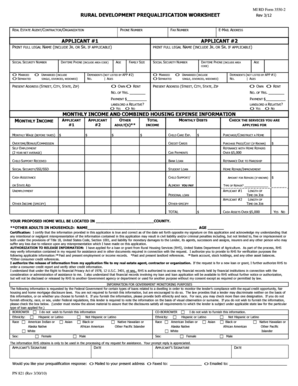 USDA Rural Development Prequalification Worksheet