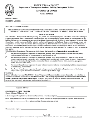 Virginia Affidavit of Owner