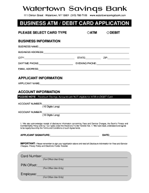 Business ATM Debit Card Application