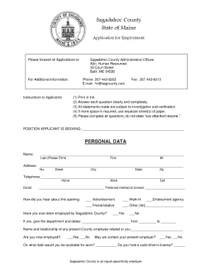 Sagadahoc County Employment Application