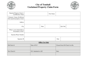 Temporary receipt - City of Tomball Unclaimed Property Claim Form - ci tomball tx