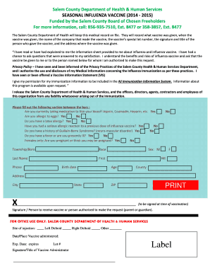 Salem County Influenza Vaccine Consent Form