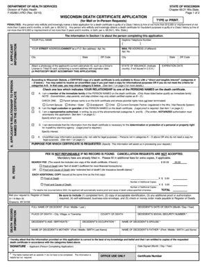 Wisconsin Death Certificate Application