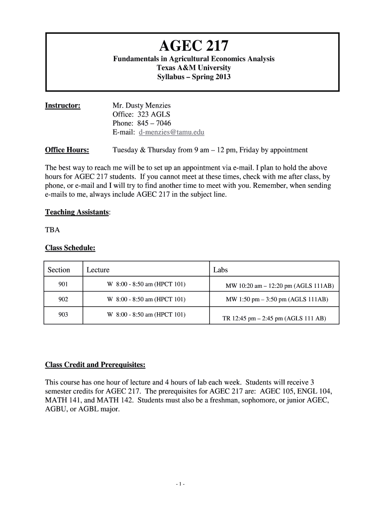 Fillable Online agecon tamu Fundamentals in Agricultural Economics