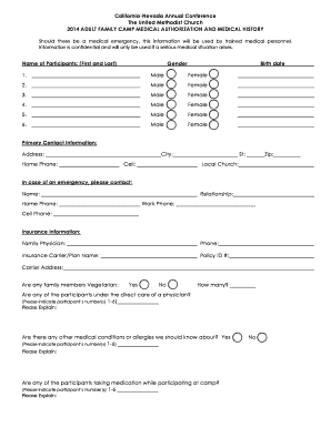 Adult Family Camp Medical Authorization
