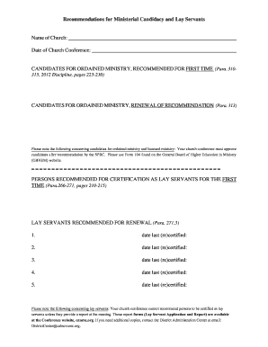 Ministerial and Lay Servant Recommendation Form