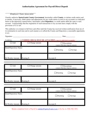 Payroll Direct Deposit Authorization Agreement