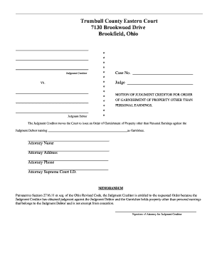 Ohio Garnishment of Property Order