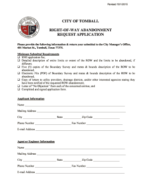 Change request form template excel - CITY OF TOMBALL RIGHT-OF-WAY ABANDONMENT REQUEST APPLICATION