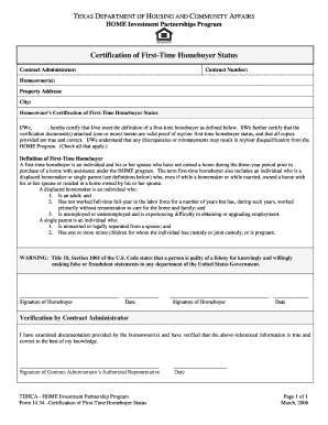 Texas First-Time Homebuyer Certification Form