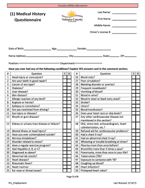 Pre-Employment Medical History Questionnaire