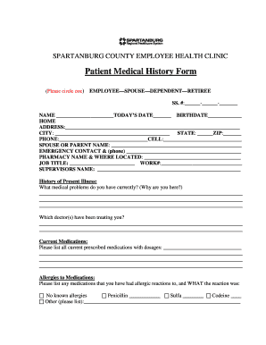 Spartanburg County Employee Health Clinic Medical History Form