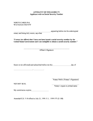 Affidavit of Ineligibility for Social Security Number