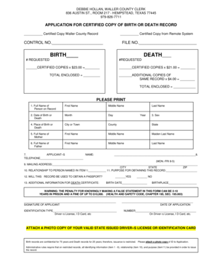 Texas Birth or Death Record Application