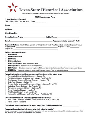 Texas State Historical Association Membership Form