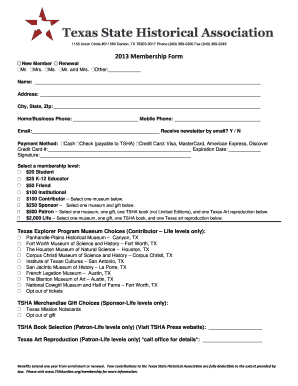 Texas State Historical Association Membership Form