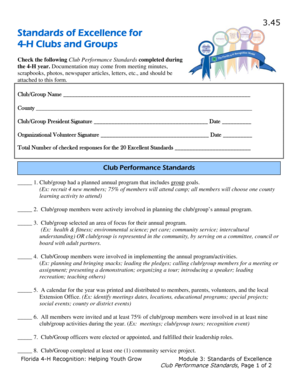 4-H Club Performance Standards Form
