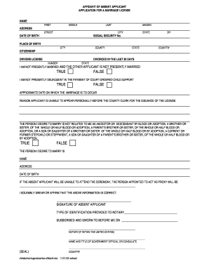 Affidavit of Absent Applicant for Marriage License