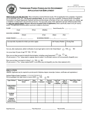 Terrebonne Parish Employment Application