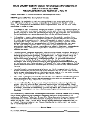 Wake County Employee Liability Waiver