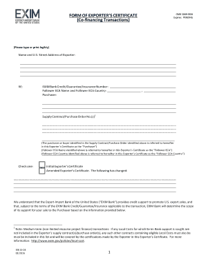 Exporter's Certificate for Co-financing Transactions