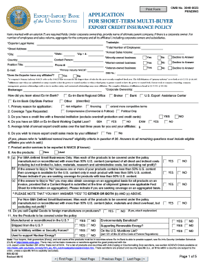 US Export-Import Bank Short-Term Multi-Buyer Export Credit Insurance Application