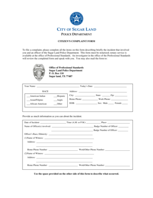 Citizen's Complaint Form